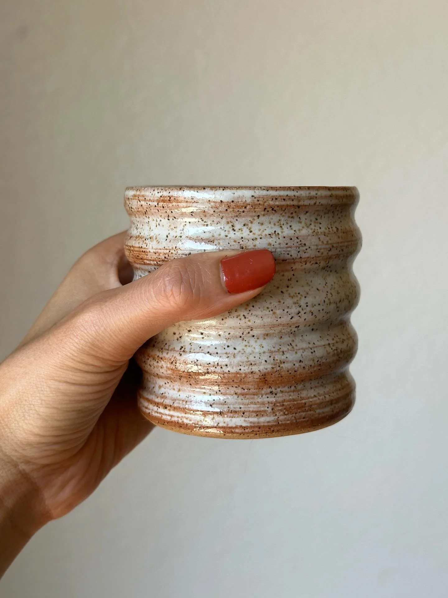 Oatmeal bubble cup 
3&rdquo; X 3&rdquo; 
Holds ~8oz 
$30
#ceramics #bubblecup #ceramiccup #socal #pottery #handmade #wheelthrown #glazed #clay #shopsmall #latte #ceramicmug