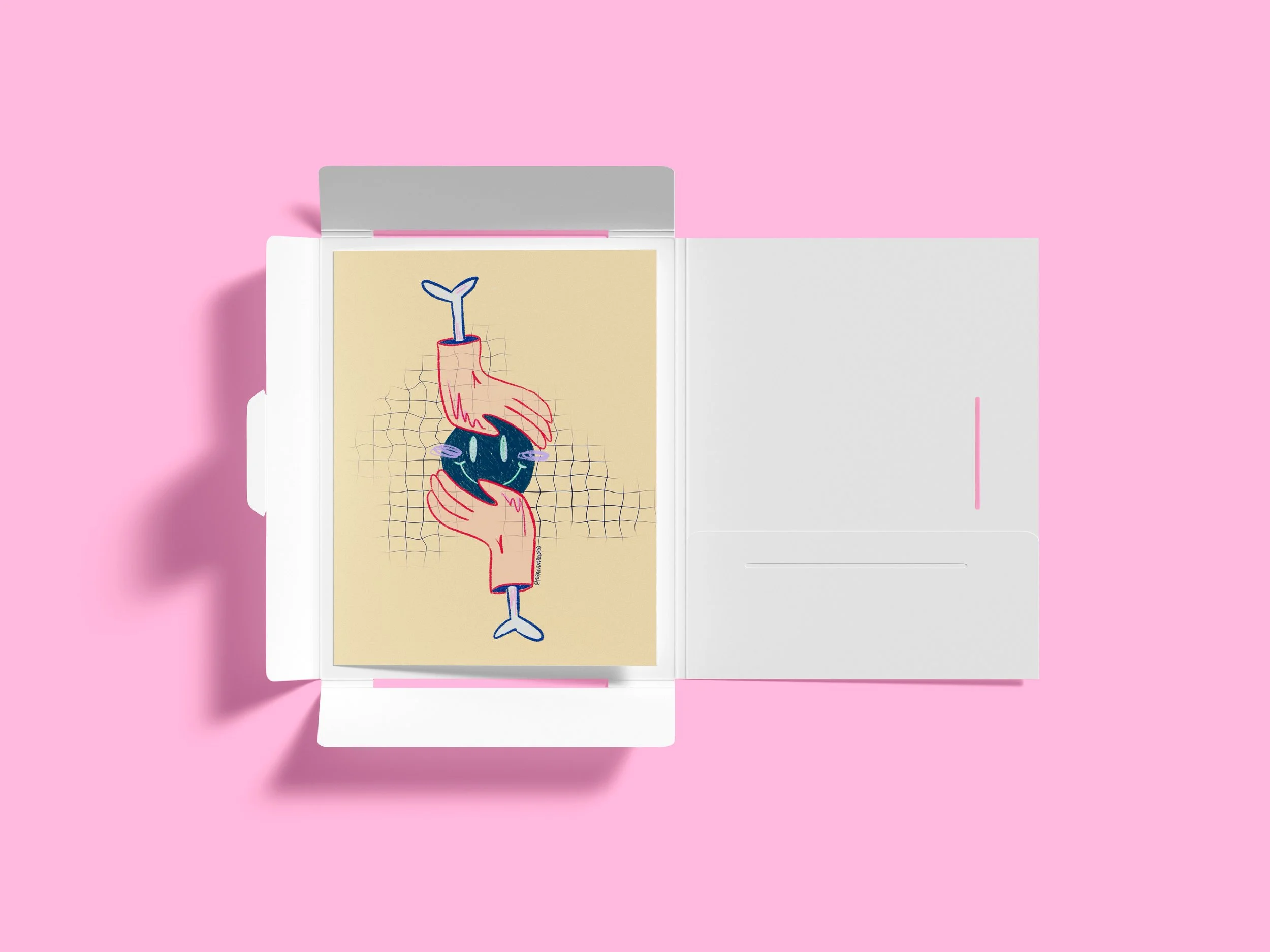 Postkarte Smiley mit zwei Händen umschlossen