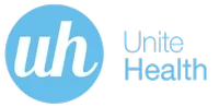 Unite Health logo with blue circle and white lowercase letters 'uh'