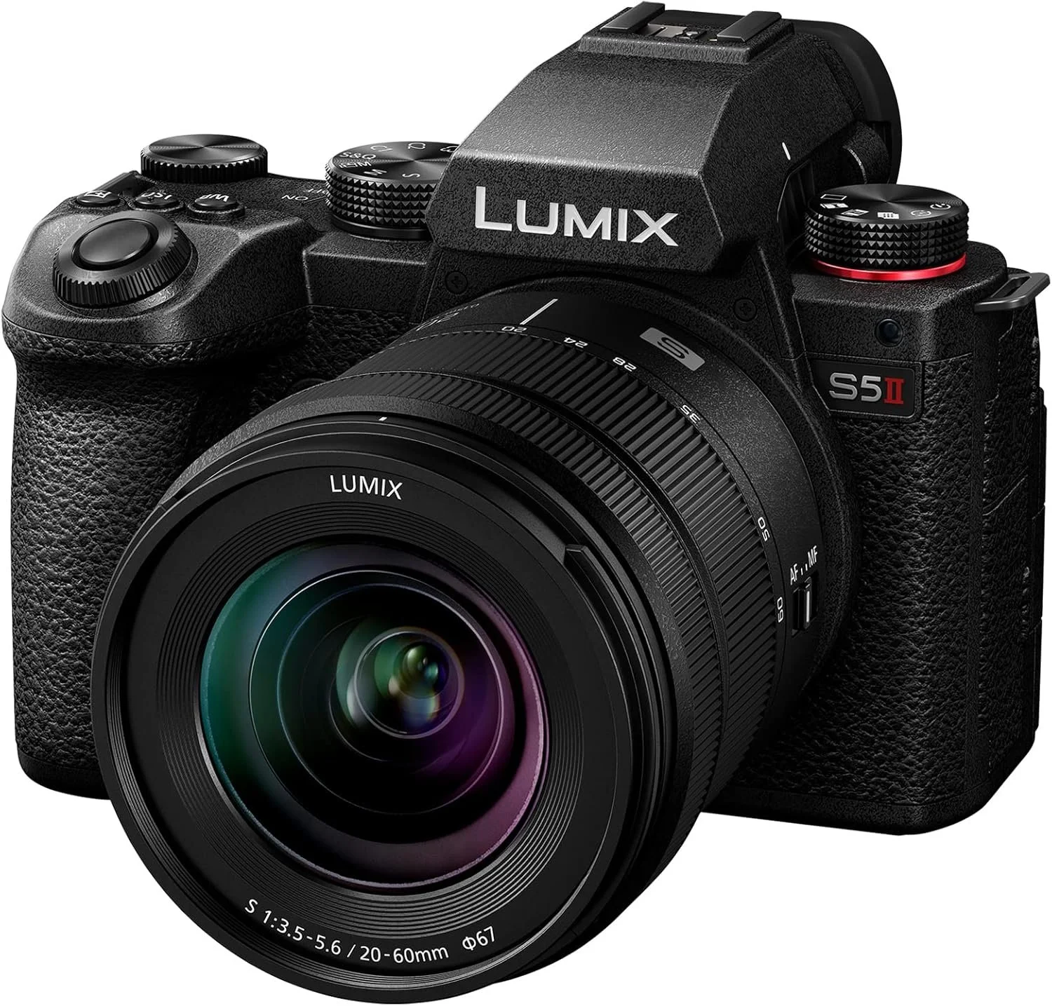 Panasonic Lumix S5 II mirrorless full-frame hybrid camera with 20-60mm lens angled front view
