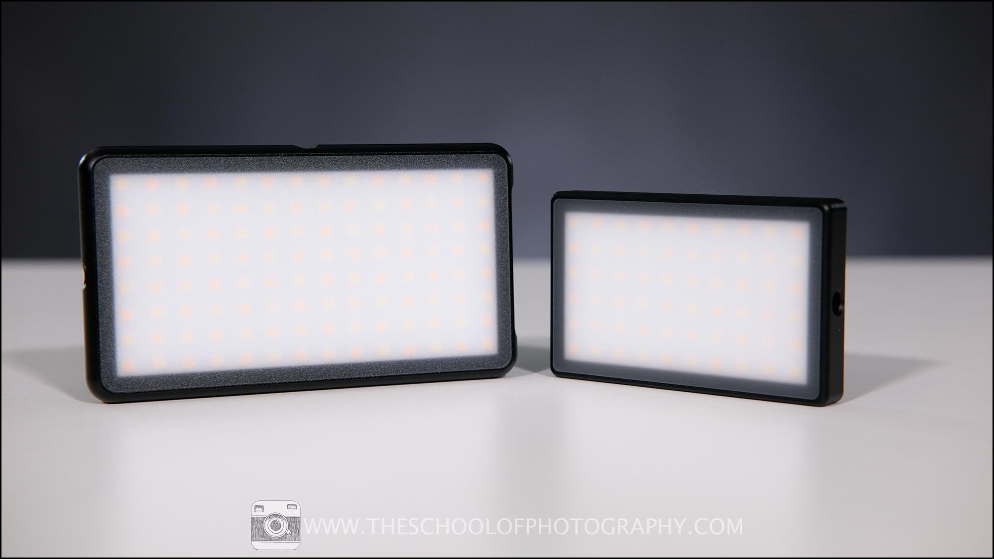 Two compact LED panel lights used for photography and videography lighting, providing adjustable and consistent illumination.