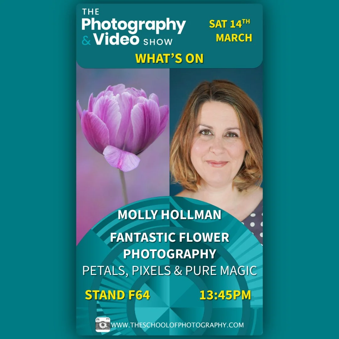 📍Live from Stand F64 at The Photography &amp; Video Show &mdash; here&rsquo;s what&rsquo;s coming up!⁠
⁠
✨ Saturday 14 March &ndash; 1:45pm⁠
🌸 Molly Hollman @mollyhollmanphotography &ndash; &ldquo;Fantastic Flower Photography &ndash; Petals, Pixels