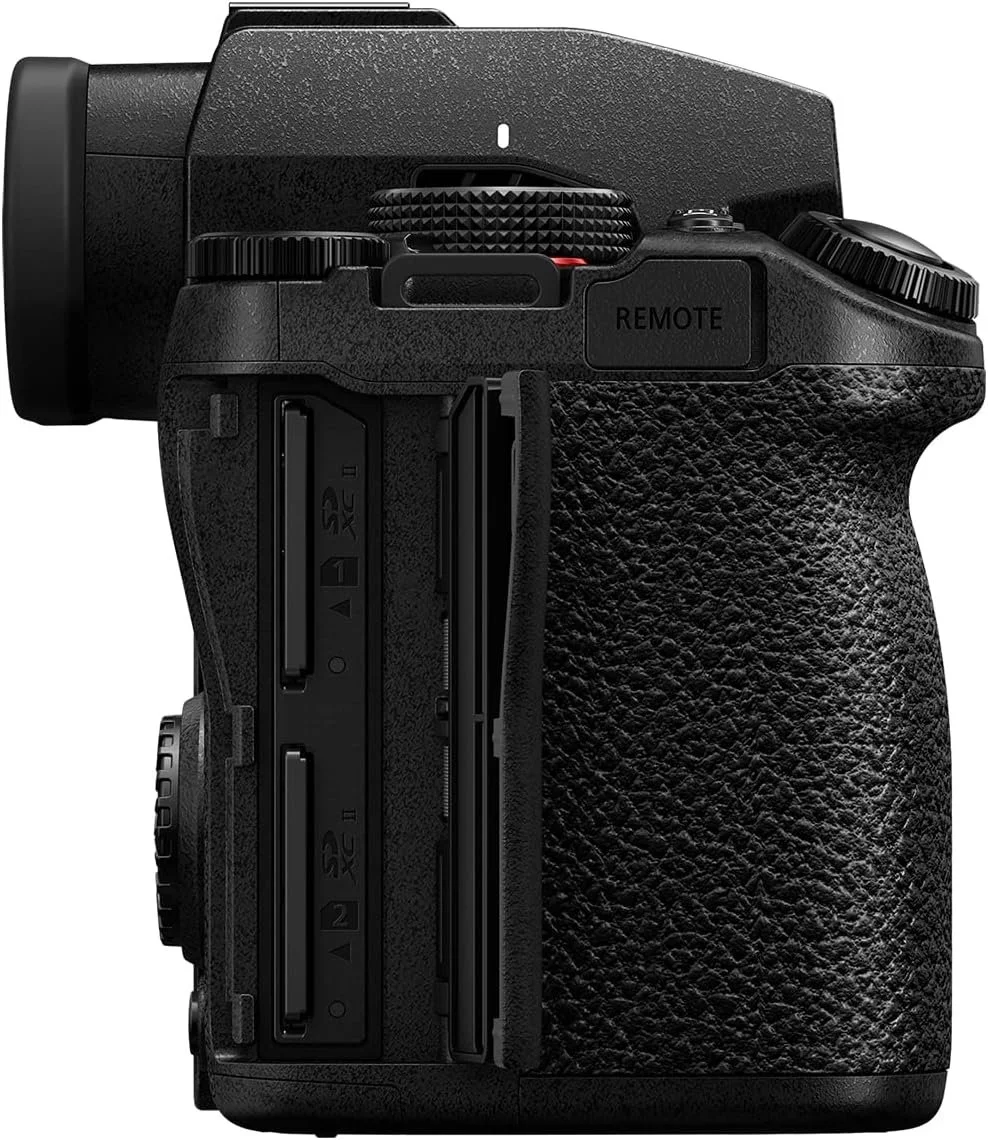 Panasonic Lumix S5 II mirrorless full-frame hybrid camera side view showing dual SD card slots