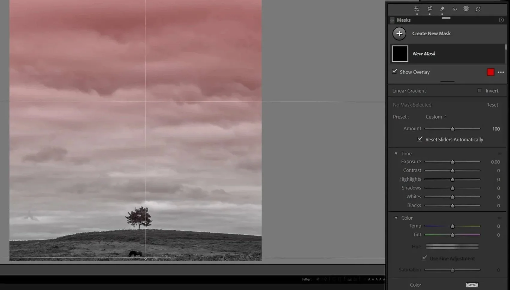 Lightroom using a linear gradient