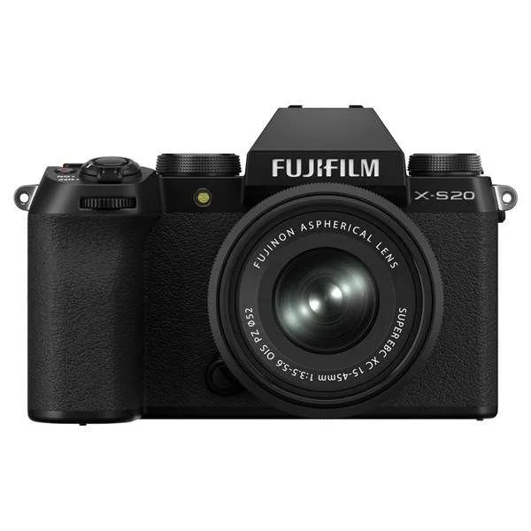 ujifilm X-S20 mirrorless hybrid camera with XC 15-45mm kit lens front view