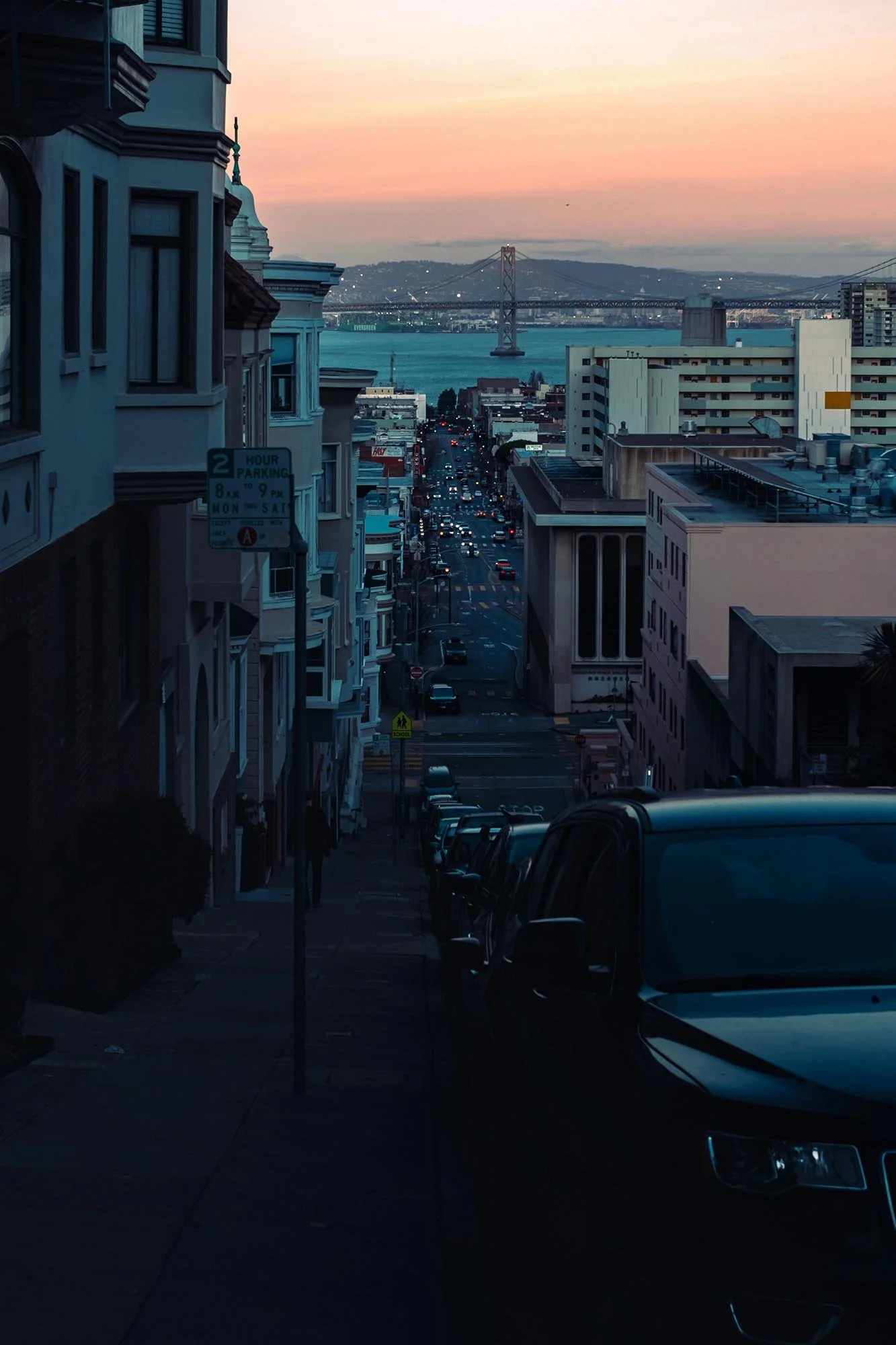 City street at dusk before using Lightroom film presets