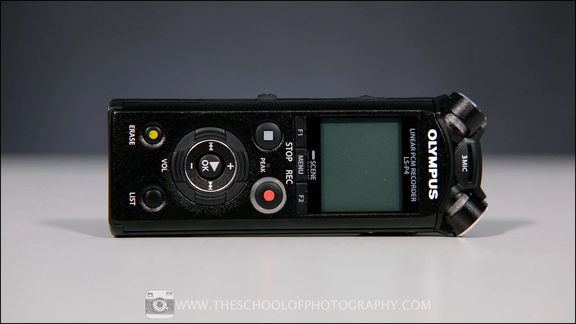 Portable audio recorder with built-in microphones and control buttons, used to capture high-quality sound for video production.