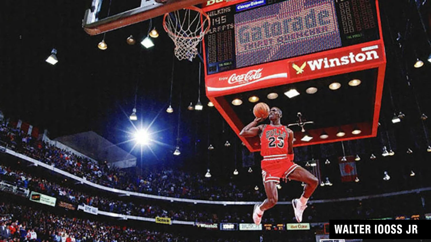 Michael Jordan slam dunk by famous sport photographer Walter Iooss Jr.