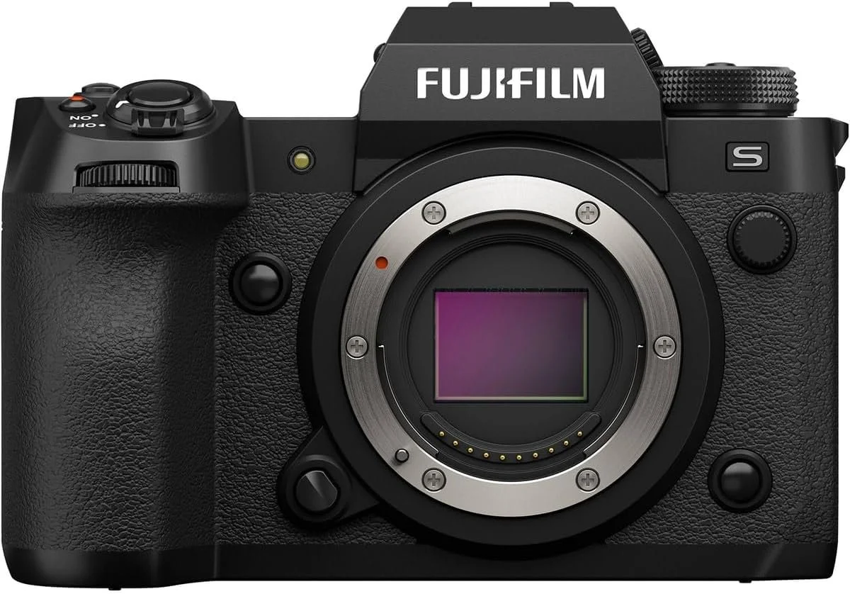 Fujifilm X-H2S mirrorless camera body front view with sensor exposed