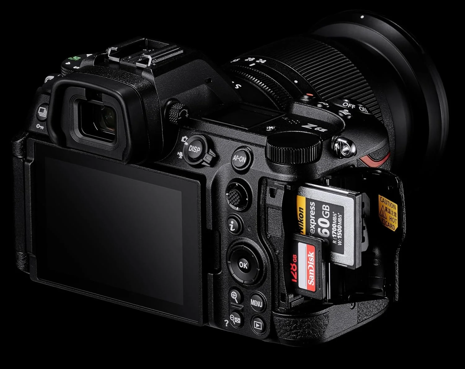 Nikon Z6 III mirrorless camera rear view showing dual memory card slots (CFexpress and SD)