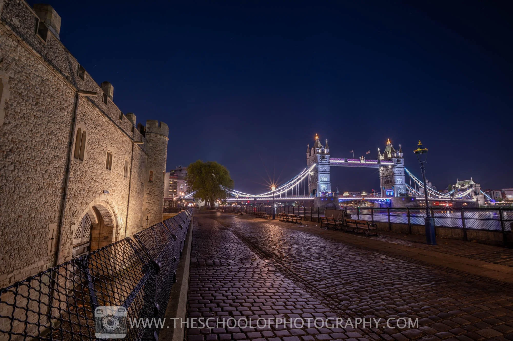 nighttime city shot of tower bridge using exposure bracketing and hdr merge