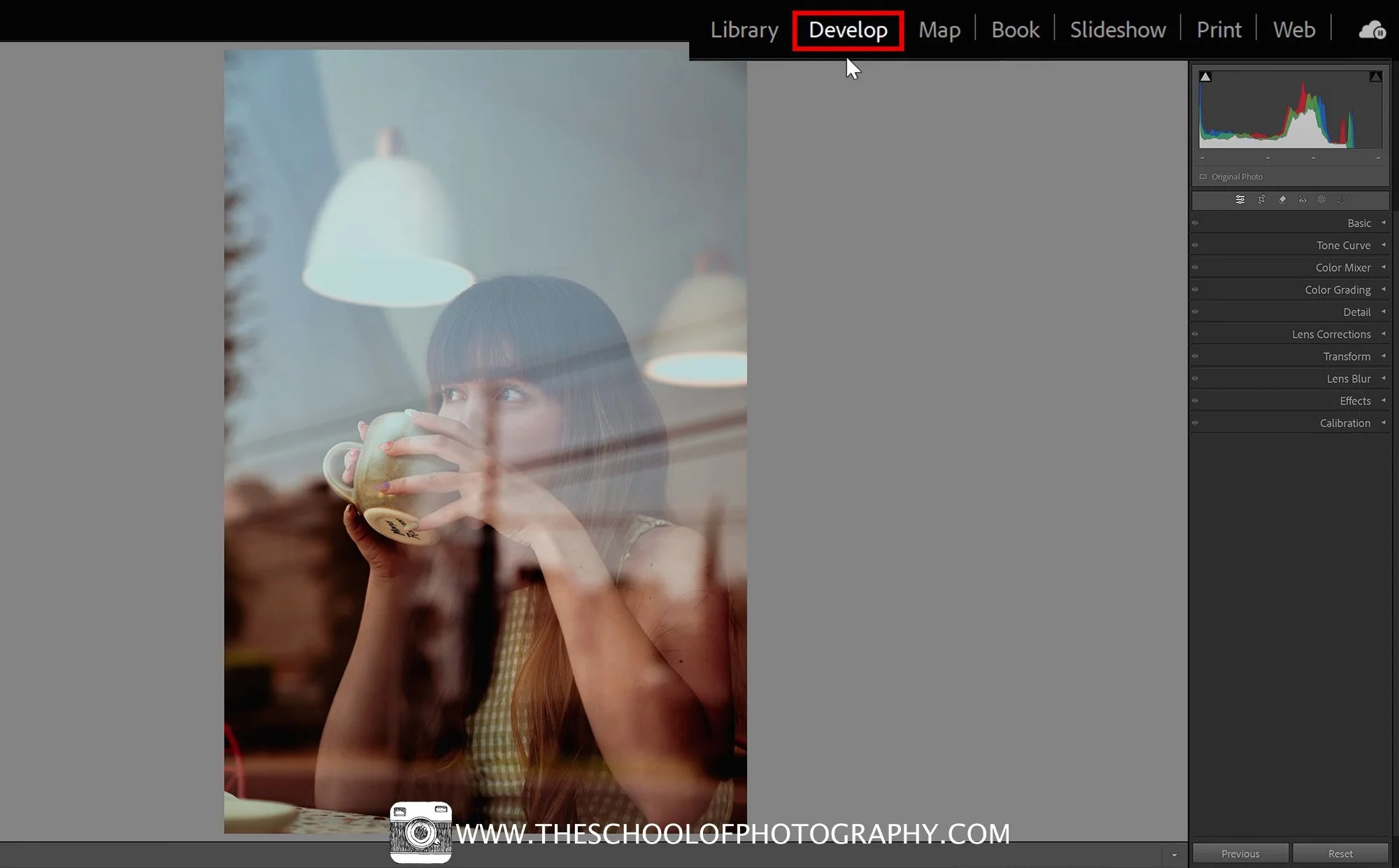 Lightroom with the Develop module highlighted.