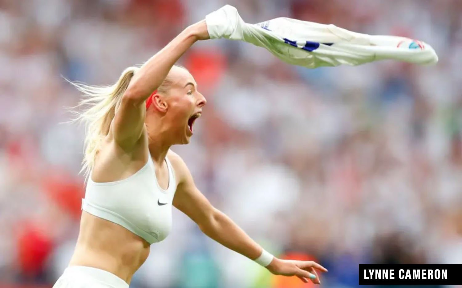 Chloe Kelly Euro 2022 celebration by famous sport photographer Lynne Cameron