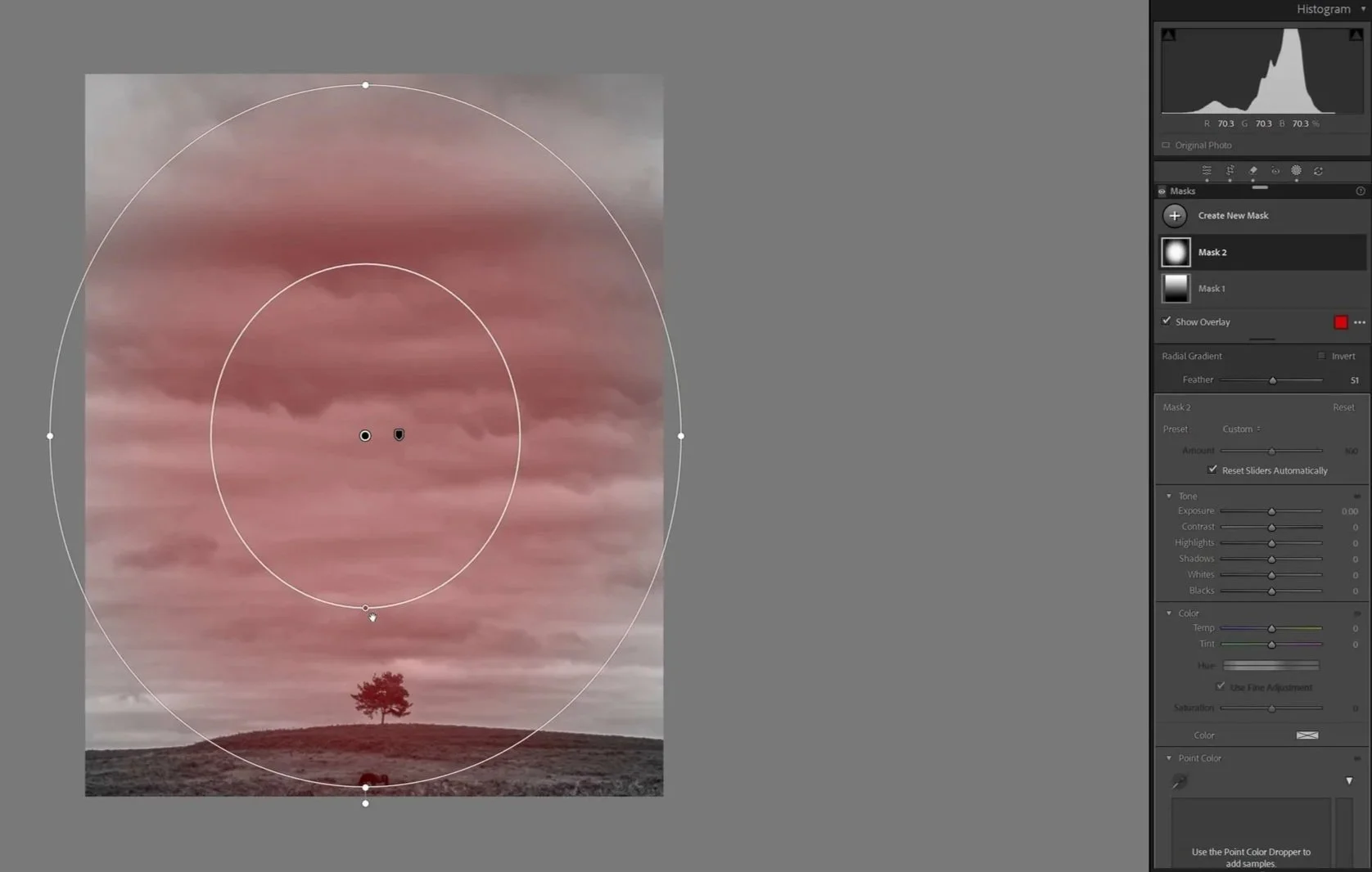 Lightroom using a radial gradient mask