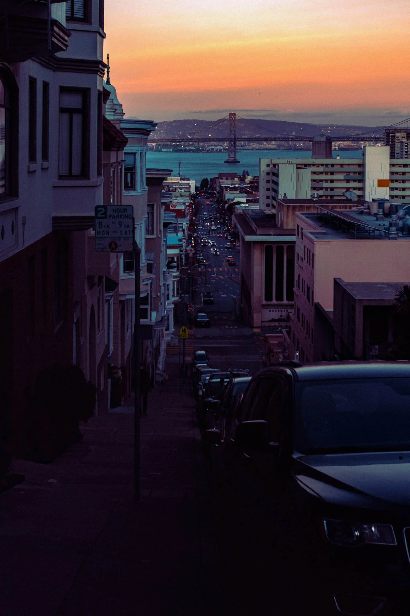 Cityscape at dusk edited with free Lightroom film presets for one-click analogue style photo editing