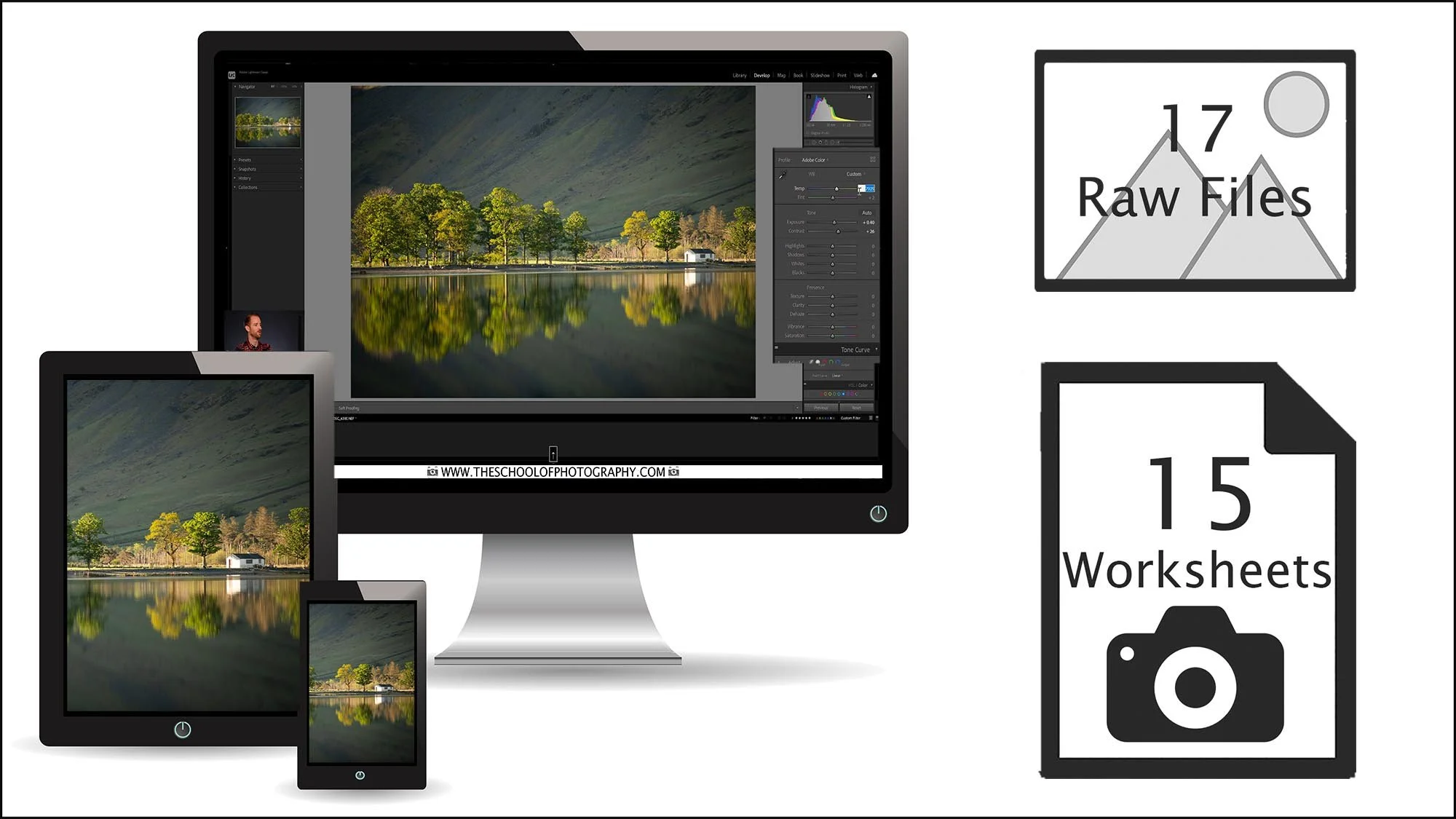Computer and phone screens showing course content