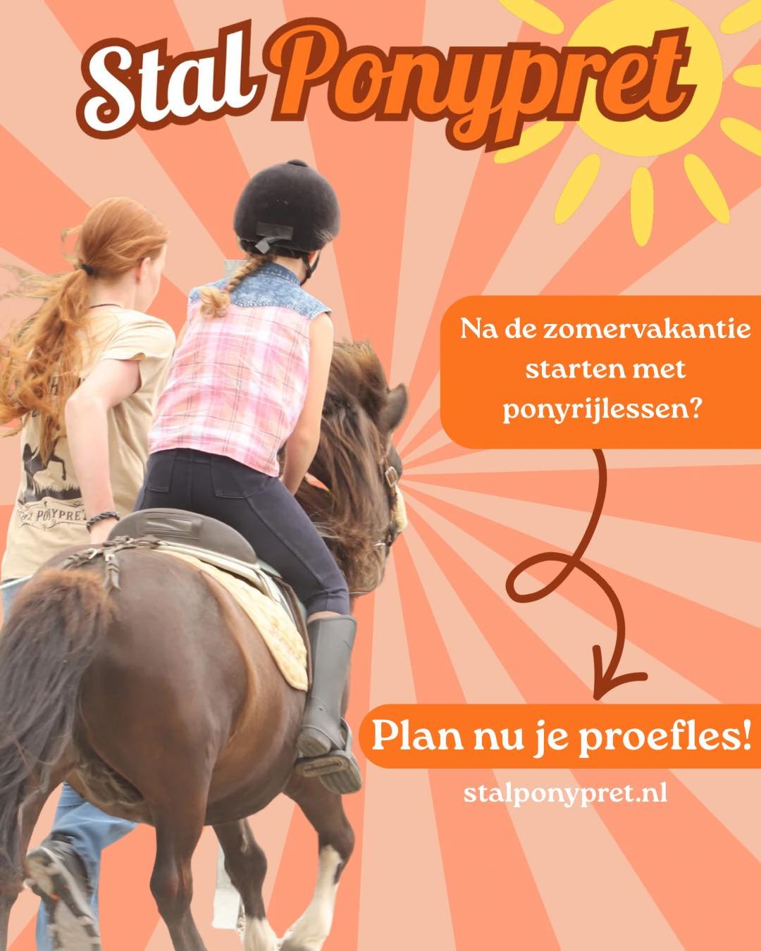☀️ Wil jij na de zomervakantie starten met ponyrijlessen? Of twijfel je nog een beetje? ☀️

Plan nu je proefles en ontdek of ponyrijden iets voor jou is! 🦄

Bij Stal Ponypret kun je terecht voor priv&eacute;- en groepslessen. Ook bieden wij lessen a