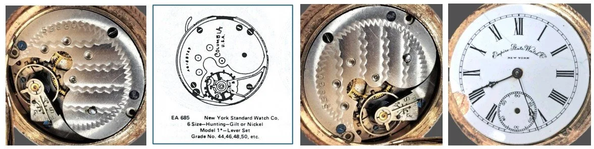 Compilation photo strip showing the full diameter view of the top plate, the EA Diagram, full diameter view of the top plate turned to match orientation of the EA Diagram, and full diameter view of the dial