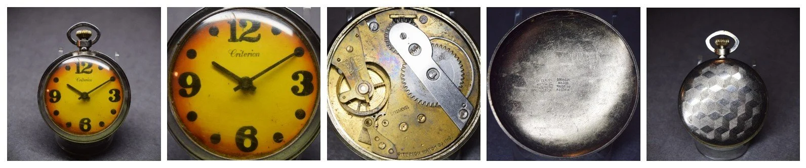Compilation of top plate of subject movement oriented for ease of reading markings and the movement’s dial.