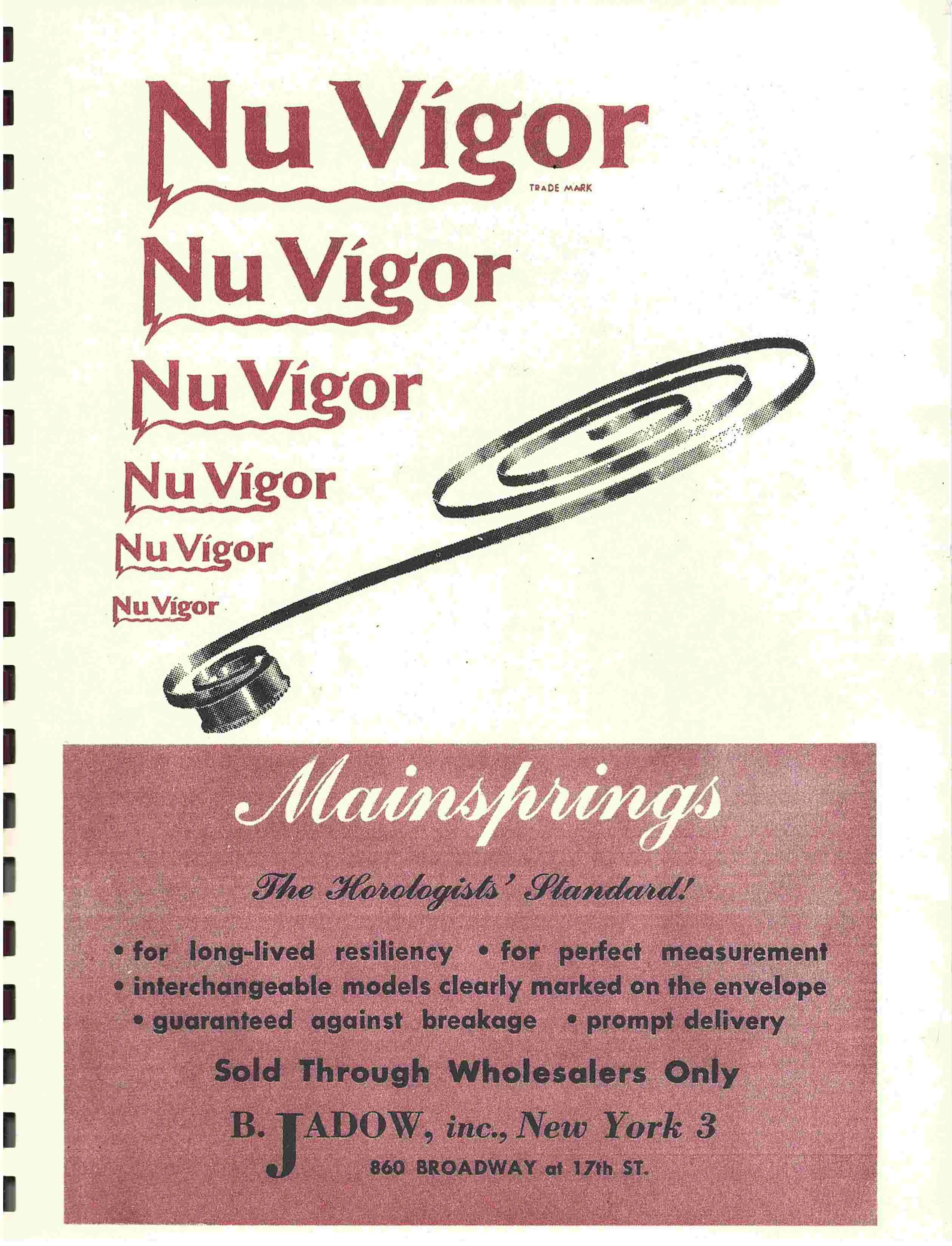 Front cover of Nu Vigor Mainsprings catalog