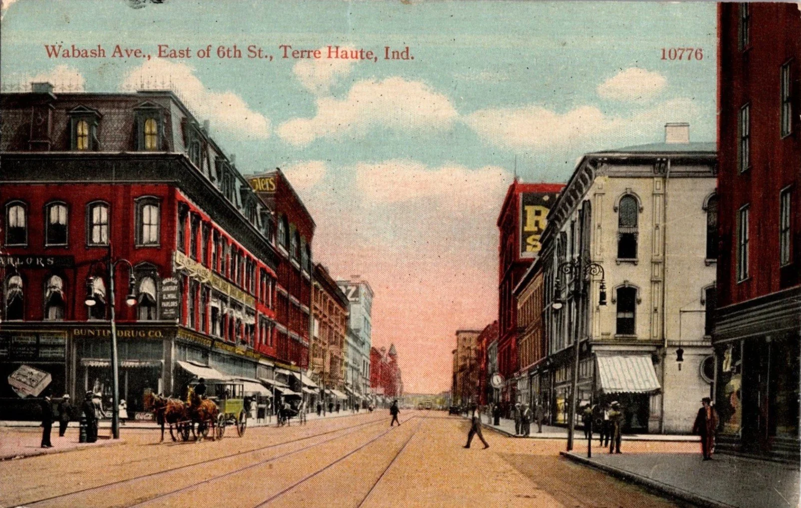 Postcard photo showing Wabash Avenue east of 6th Street in Terre Haute Indiana.