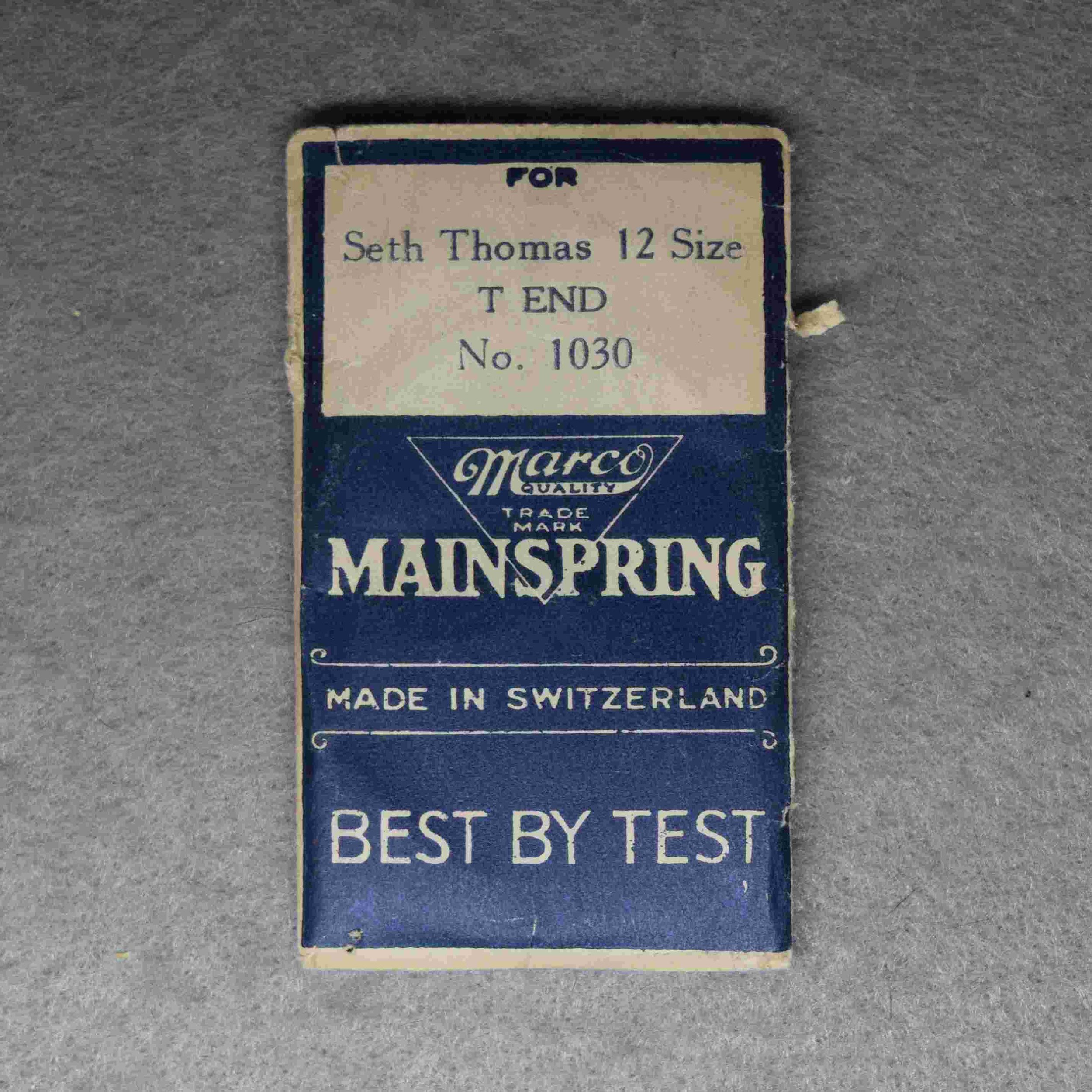Marco Mainspring Package No. 1030 – for Seth Thomas 12-size T end - Made in Switzerland