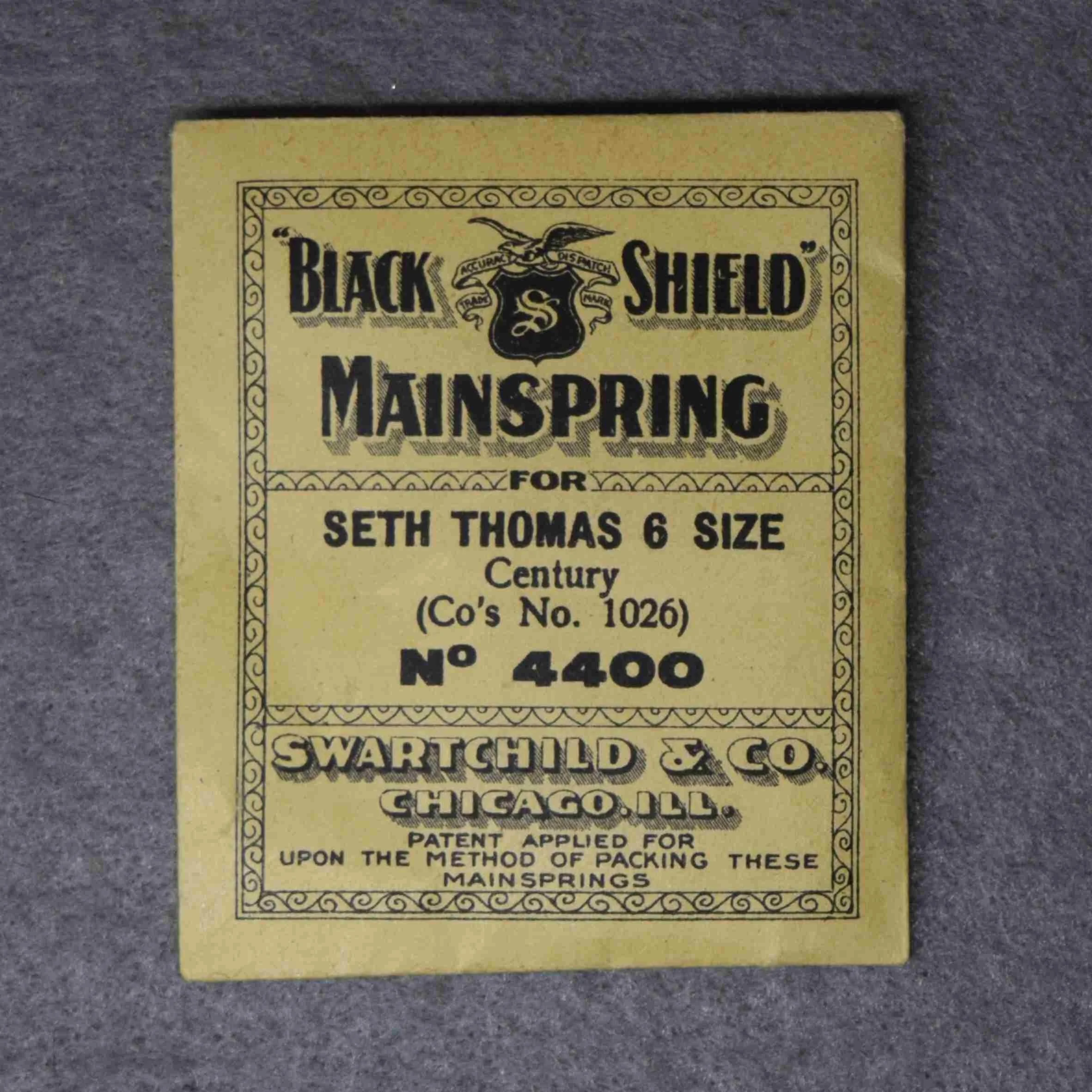 Black Shield Mainspring Package No. 4400 – Seth Thomas 6-size Century No. 1026
