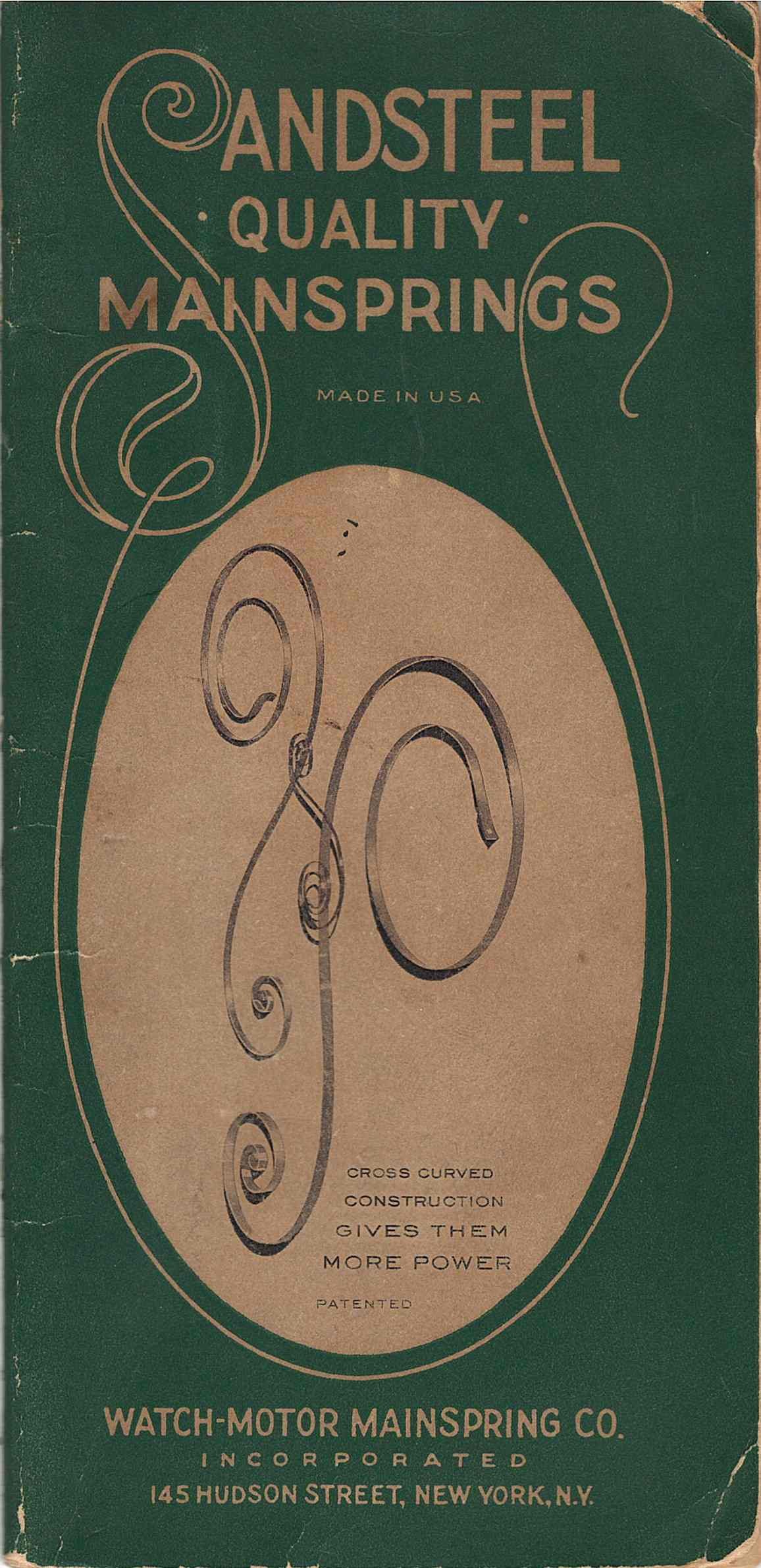 Front cover of Sandsteel Quality Mainsprings catalog