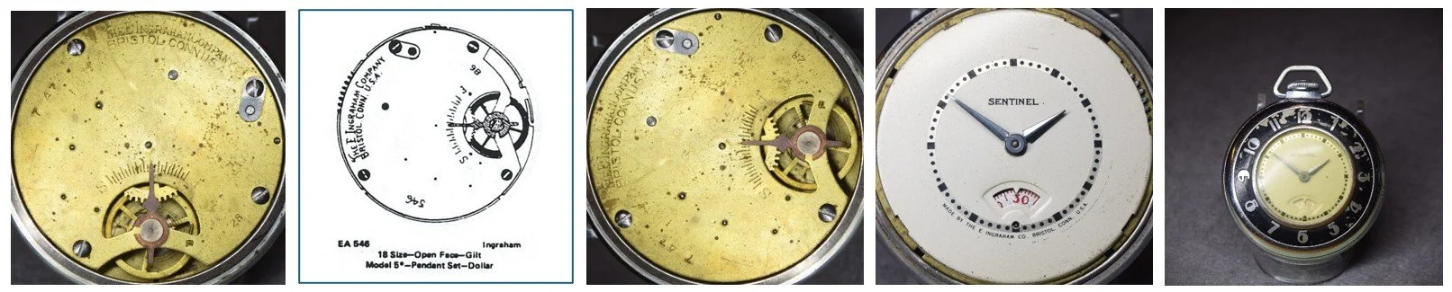 Compilation of top plate of subject movement oriented for ease of reading markings / Ehrhardt American (EA) numbered drawing / top plate oriented for ease of comparison to accompanying EA diagram / the movement’s dial