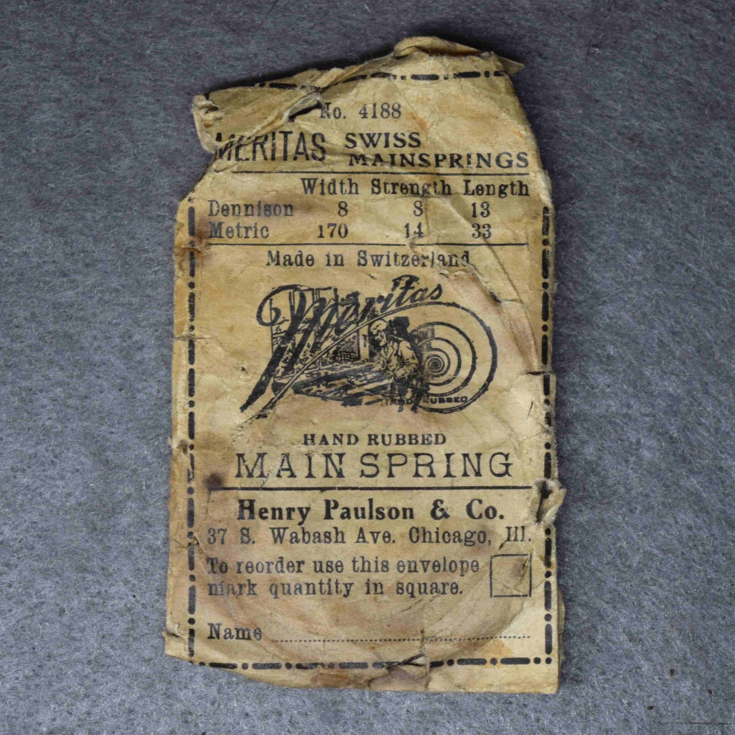A rare surviving specimen of Meritas Mainspring packaging