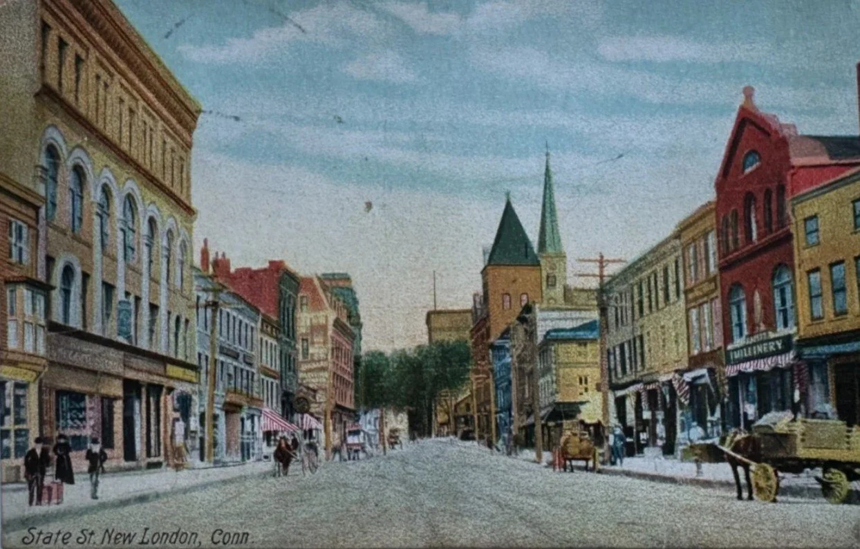 image of the New London Connecticut business district at the turn of the twentieth century.