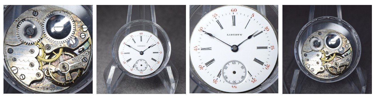 Compilation of top plate of subject movement oriented for ease of reading markings / the movement’s dial