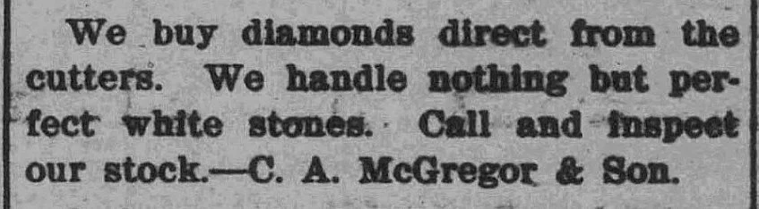 advertisement appeared in The Daily Leader on Friday November 6, 1903, on page 9.
