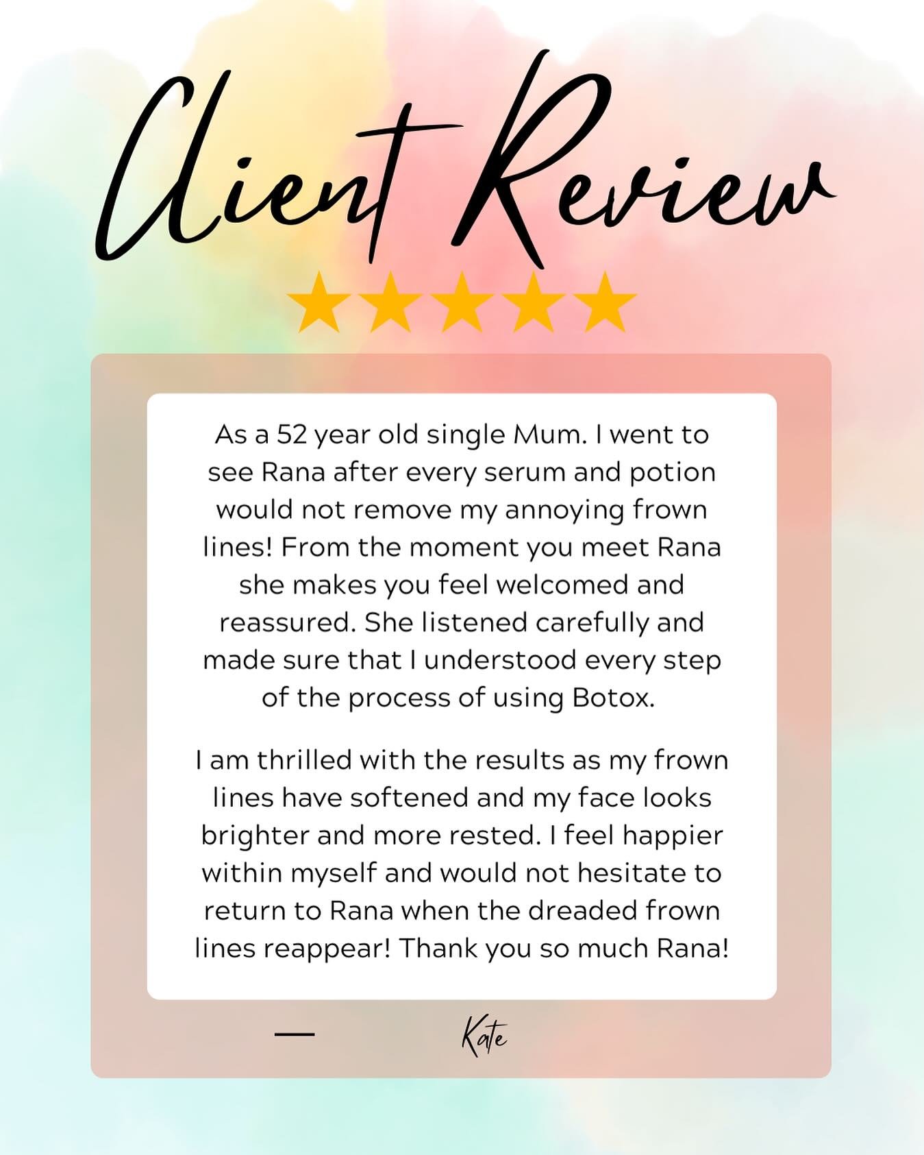 ✨ A Wonderful Patient Review for Dr Rana ✨

#PatientReview #NaturalAesthetics #ConfidenceBoost #DrRana #AestheticMedicine #GlowingSkin #AgeingGracefully