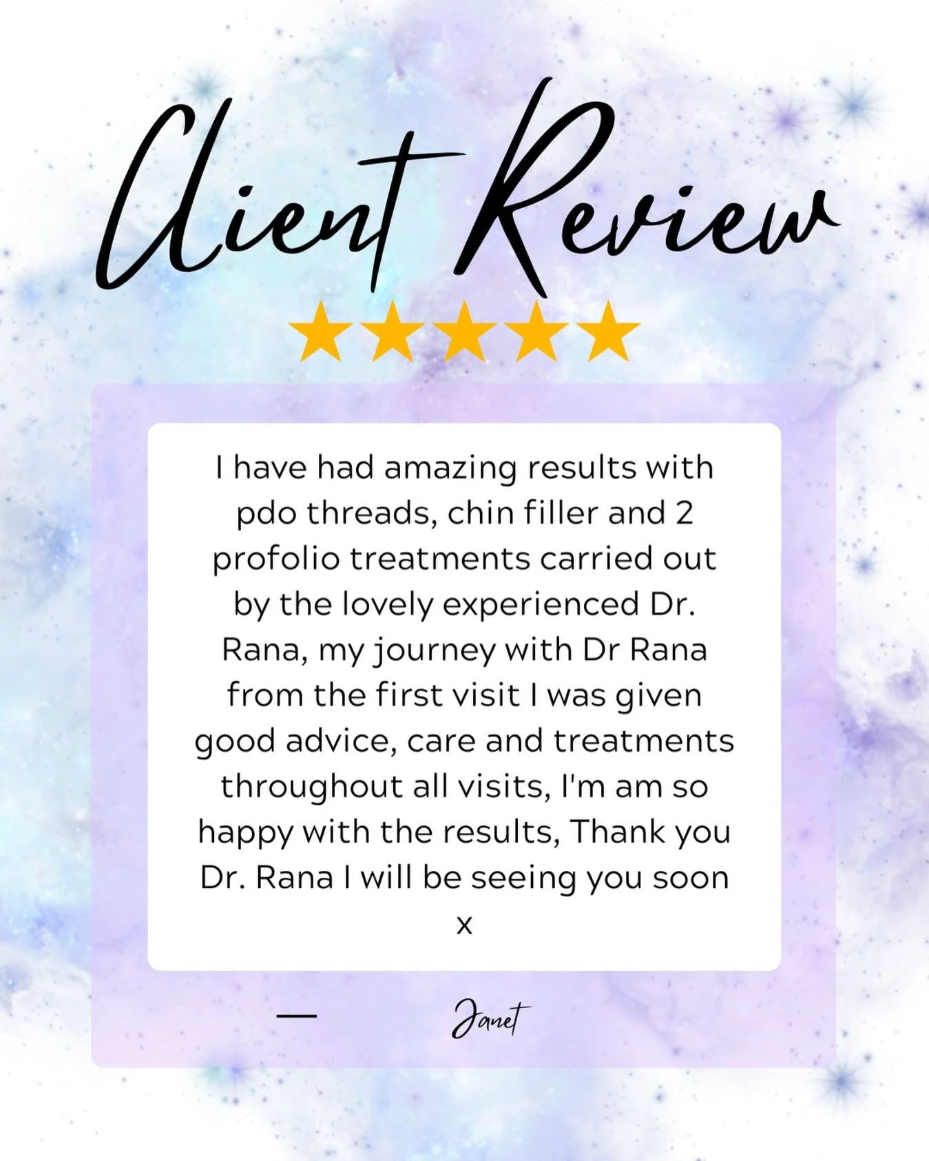⭐⭐⭐⭐⭐

 Nothing means more to us than our patients&rsquo; results and experiences. Consistent 5-star reviews reflect the care, expertise, and personalised approach Dr. Rana provides at every visit. ✨

Thank you for trusting us with your journey &mdas