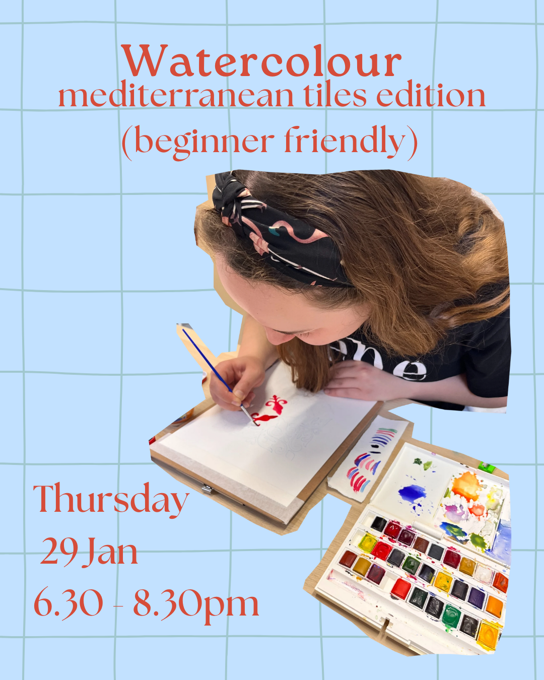Watercolour workshop - 29 Jan - 6.30pm - mediterranean tiles edition