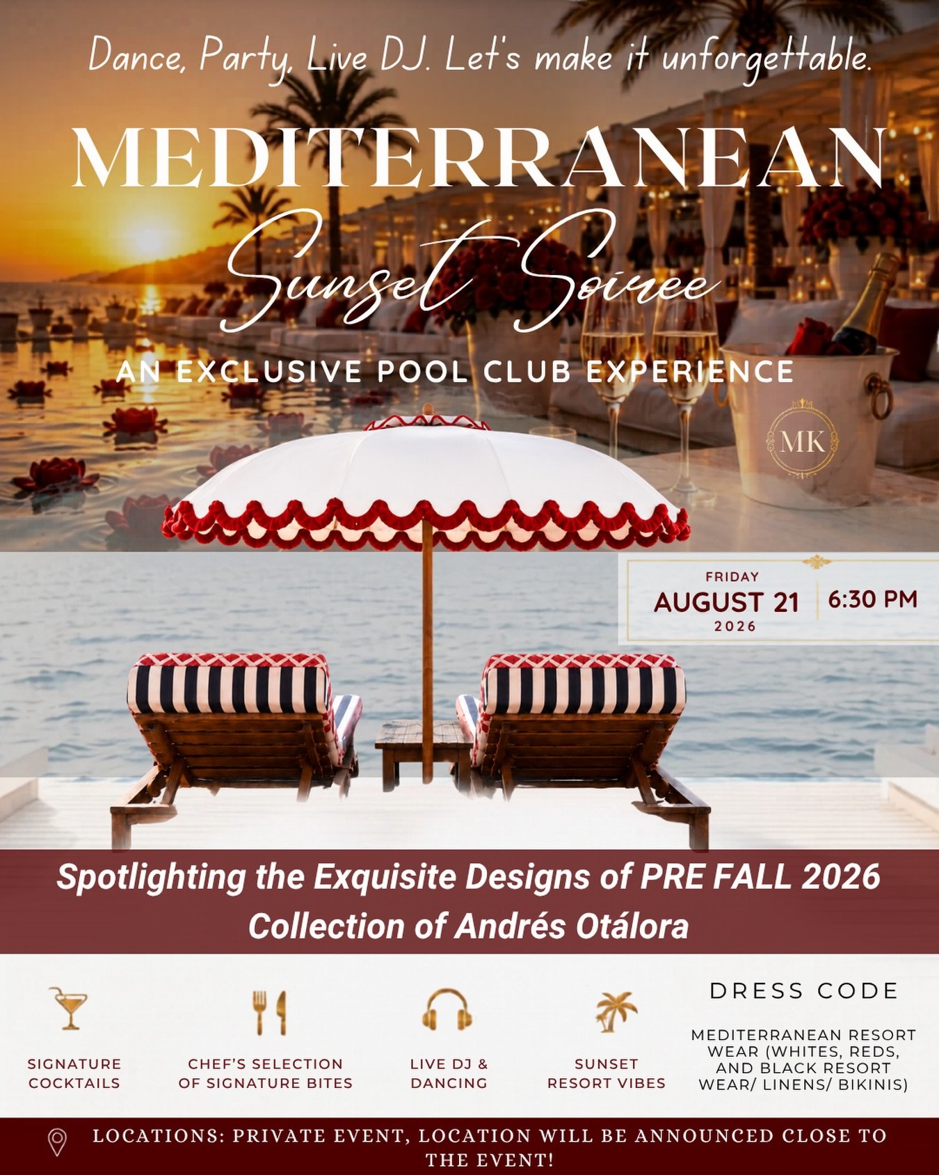 We&rsquo;re excited and looking forward to our 𝐌𝐞𝐝𝐢𝐭𝐞𝐫𝐫𝐚𝐧𝐞𝐚𝐧 𝐒𝐮𝐧𝐬𝐞𝐭 𝐒𝐨𝐢𝐫&eacute;𝐞 𝐨𝐧 𝟐𝟏 𝐀𝐮𝐠𝐮𝐬𝐭 𝟐𝟎𝟐𝟔! The evening will spotlight the exquisite designs of PRE FALL 2026 Collection @andresotaloraofficial whose globa