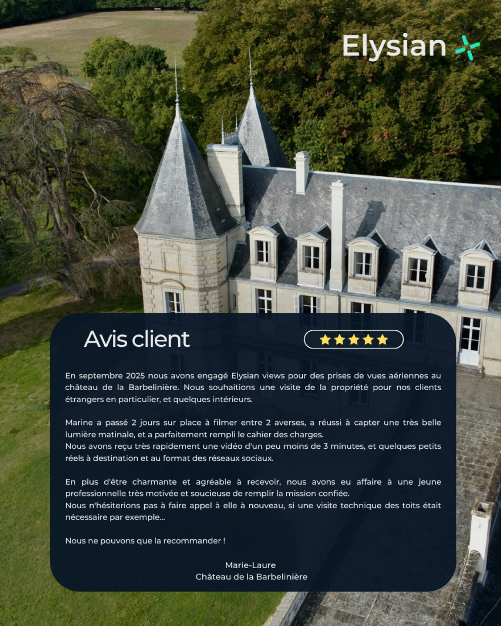 Un immense merci au @chateaudelabarbeliniere pour leur confiance ! ✨Retour sur cette superbe prestation drone, qui a permis de capturer l&rsquo;&acirc;me du lieu et de le mettre en valeur &agrave; travers des images et des vid&eacute;os a&eacute;rien