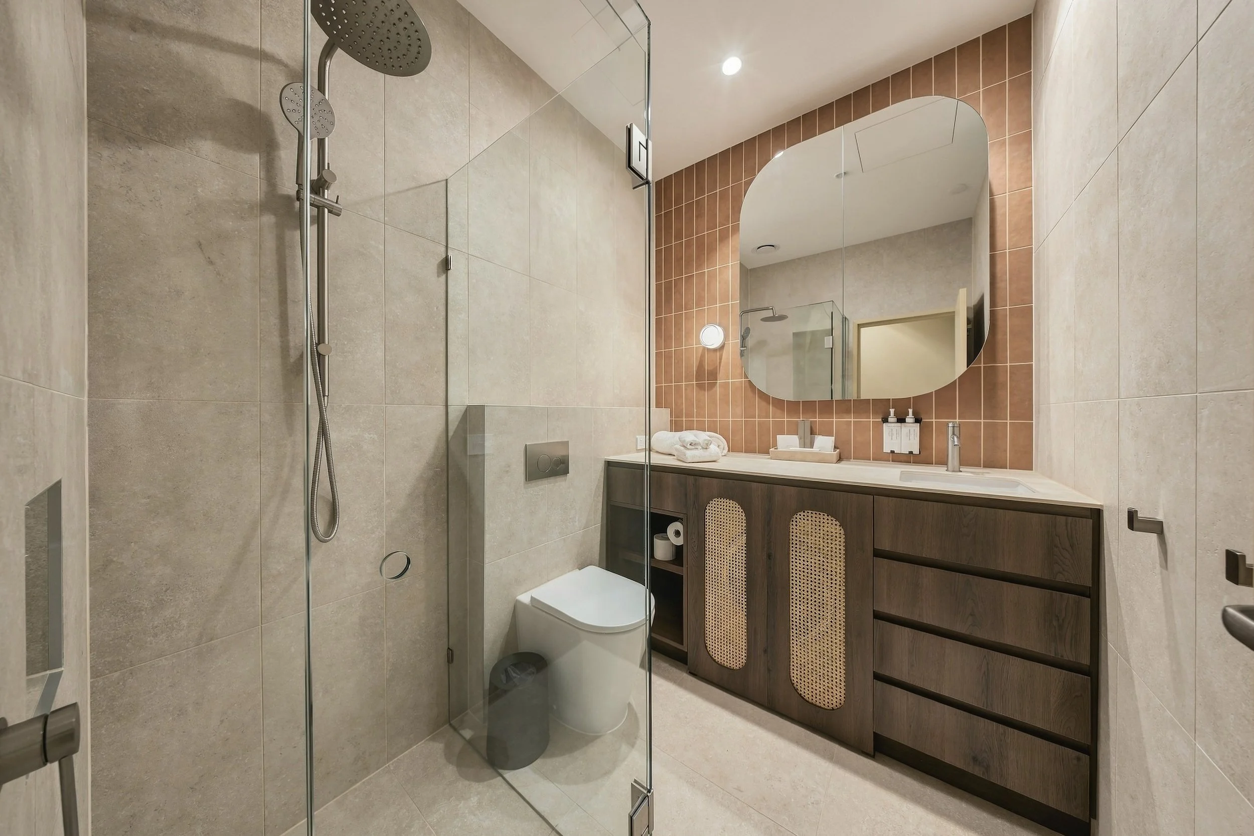 Contemporary hotel bathroom and architectural interior photography at The Lane House, Melbourne.