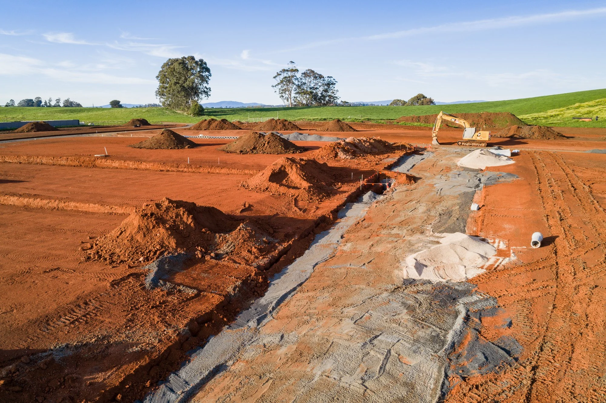 Construction photography Gippsland early earthworks and site preparation with exposed soil