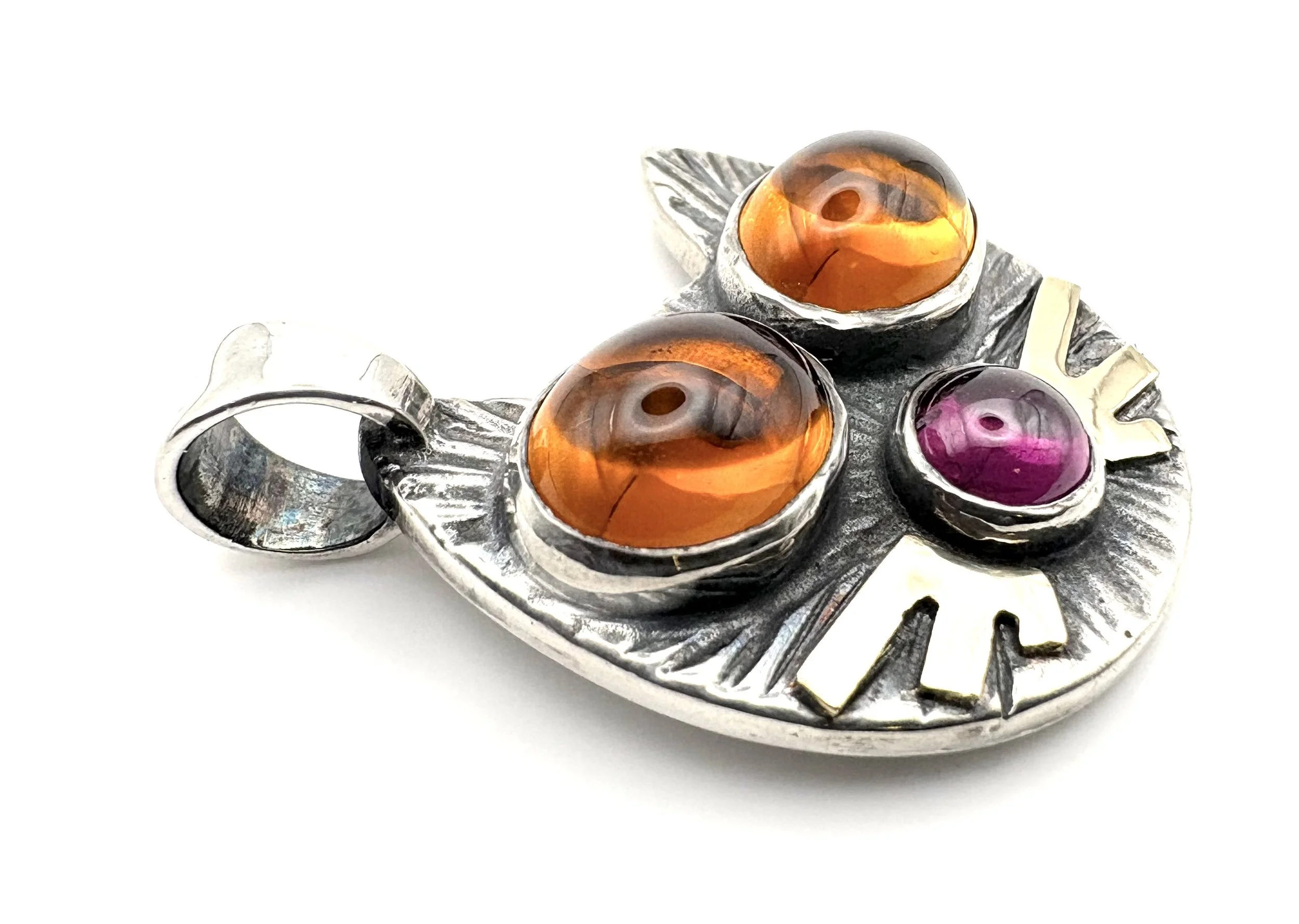 14k Whiskers, Larger Cabochon, Citrine & Rhodolite