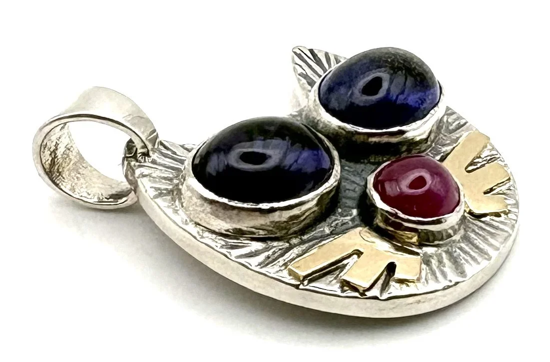 14k Gold Whiskers, Larger Cabochon, Amethyst & Ruby