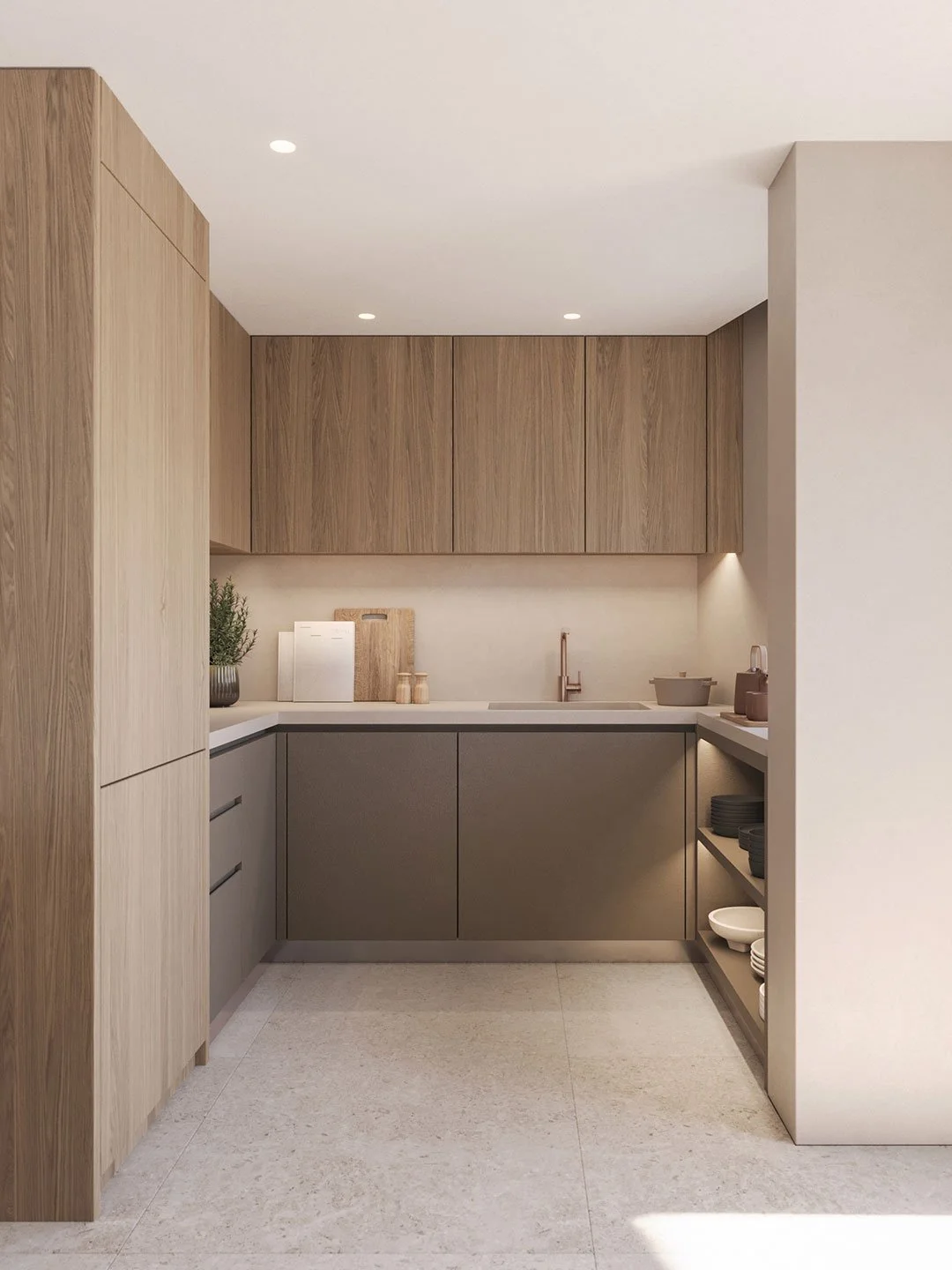 Functionality that doesn&rsquo;t break the magic of the design.

The washing area is strategically hidden to keep the kitchen clean and elegant, while carefully designed lighting enhances textures and volumes, adding warmth and sophistication.

Would