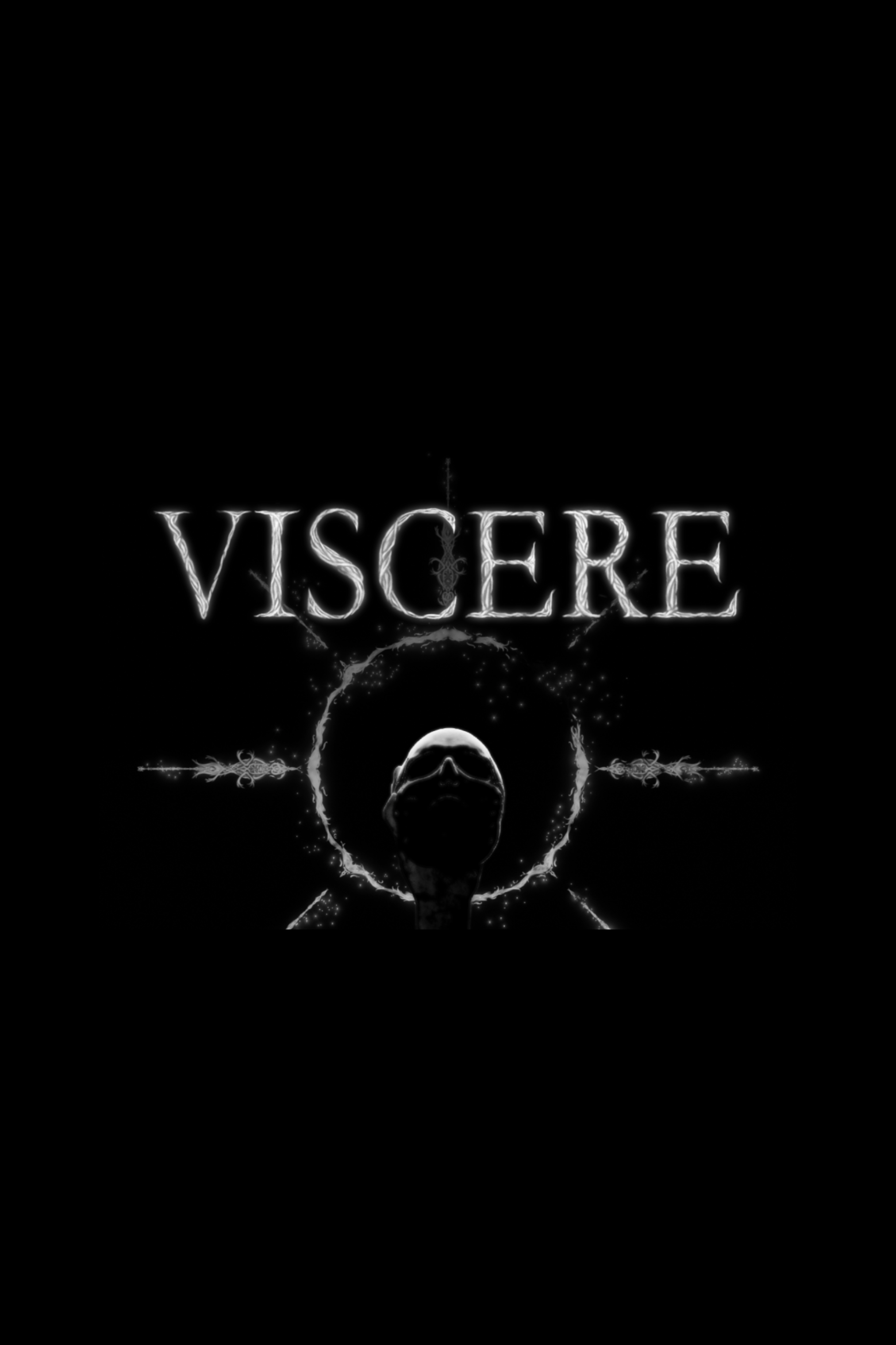 Dark, mysterious cover with the title 'Viscere' in glowing, stylized font and a central figure with a shadowed face surrounded by an intricate circular design.