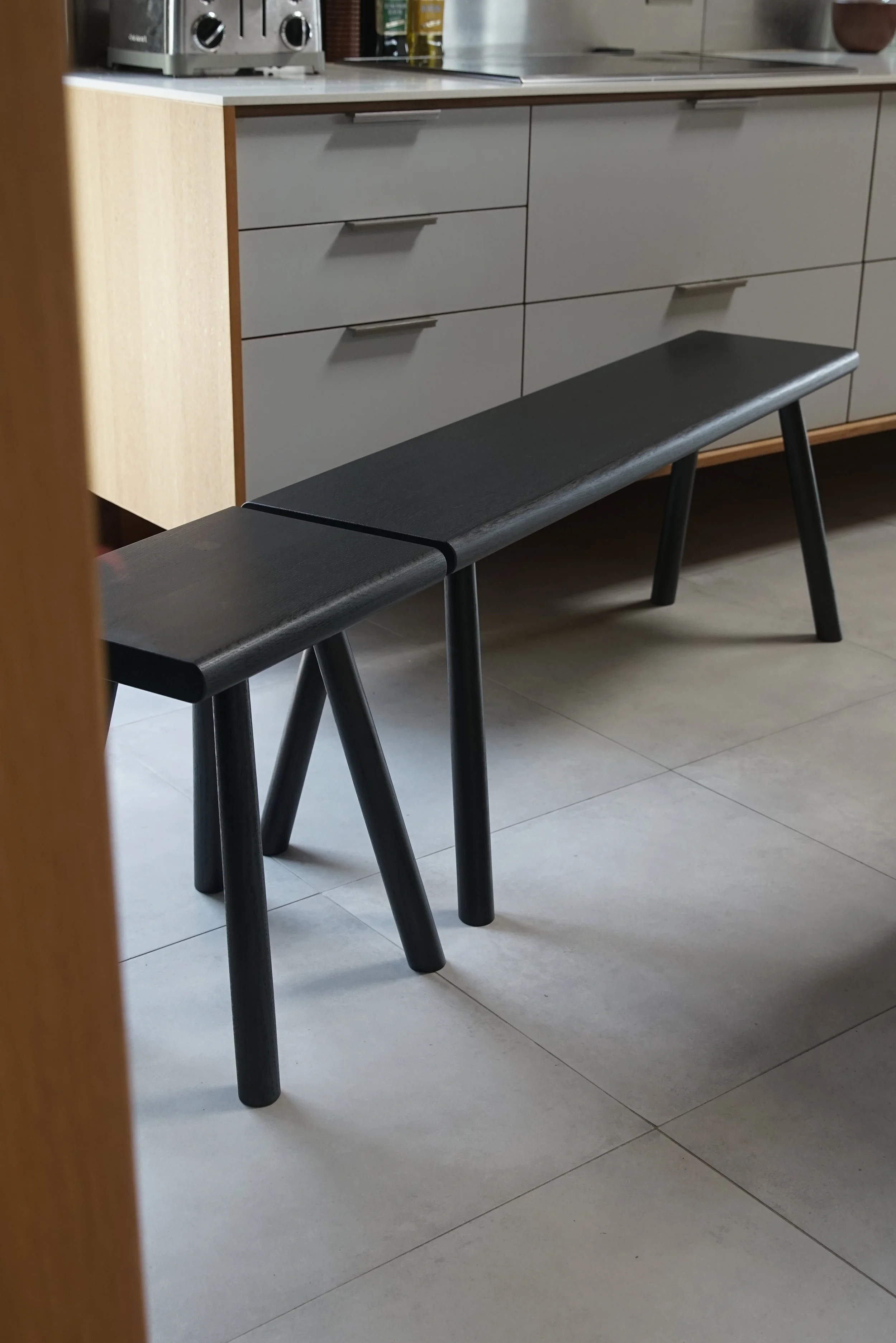 'Rift Sawn' Oak Bench with Stool in Black
