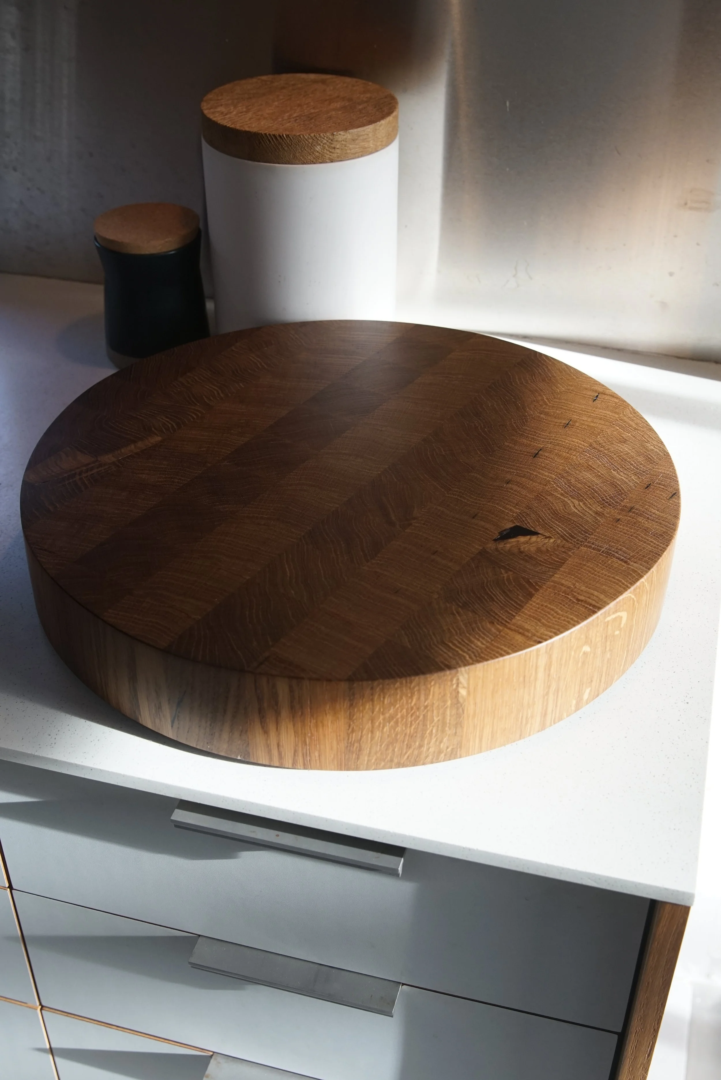 Oak Cutting Board on Lazy Susan