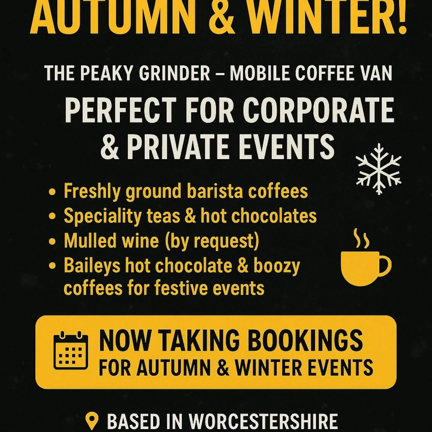 ☕Good Coffee makes Great Events

🍪Make your event unforgettable with great coffee and a warm &amp; friendly service

🍰Impress your clients and energise your team

💻Whether it's a staff appreciation day, a corporate event or perhaps a product launc