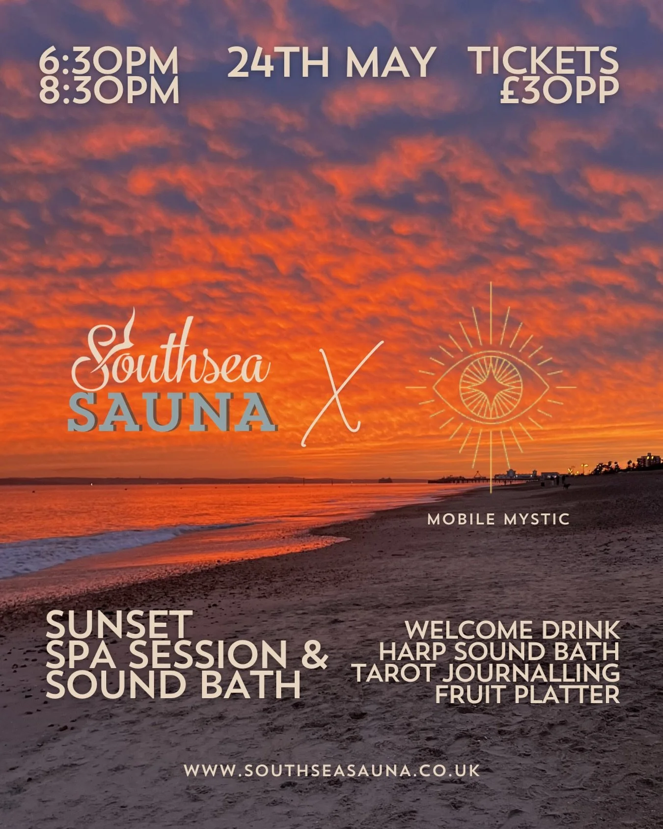 🌿✨ AURA returns for a sunset of deep rest, connection &amp; heart healing

Join us on May 24th for a soulful evening of sauna, sound, and stillness as we welcome the warmth of spring. 💫🌅

Expect:
A welcome drink on arrival 
Fresh fruit platter 
Sa