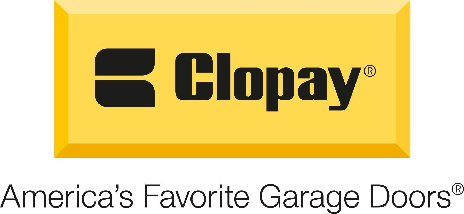 Logo for Clopay, a company that manufactures garage doors with a link Clopay page with selection of doors