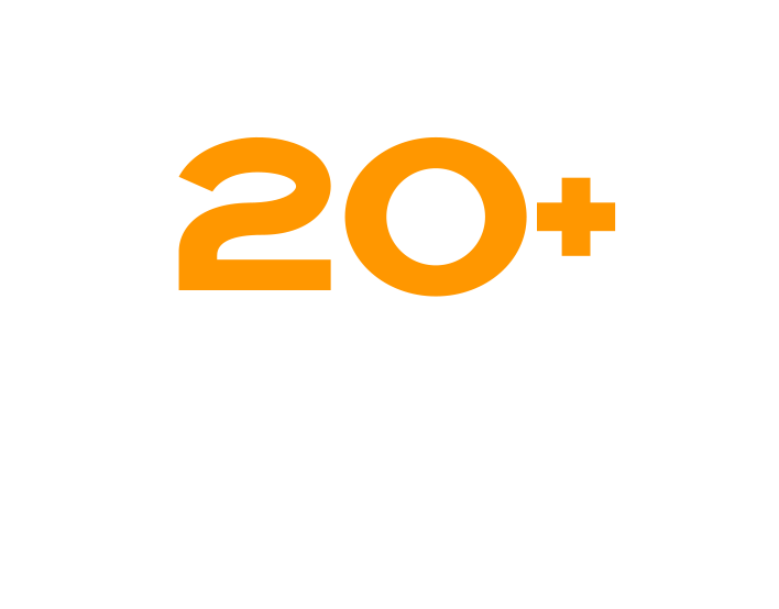 Orange text displaying '20+' on a white background.